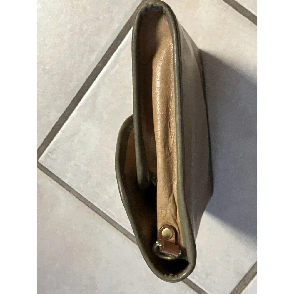 Vintage BRAHMIN Western Saddle Tan Beige Clutch Metal Coin Accents